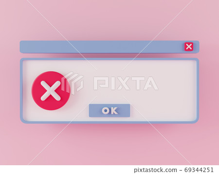 3d rendering error pop up window on pink background with copy space for text and message. 69344251