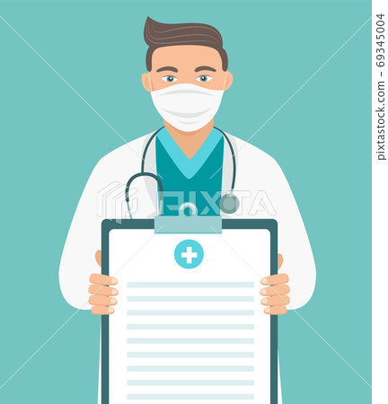 Doctor in Medical Mask with stethoscope,clipboard. 69345004