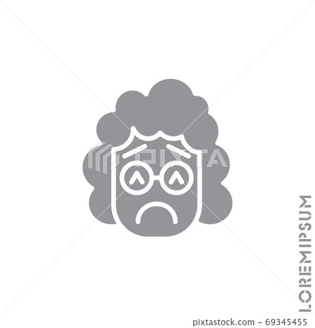 Sad and in a Bad Mood Emoticon girl, woman Icon Vector Illustration. Style. Depressed, sad, stressed emoji icon vector, emotion, sad symbol. Modern flat symbol web and mobil apps. gray on white  69345455