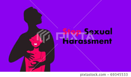 Stop Sexual Harassment vector illustration. Frightened Girl suffering from agressive behavior. 69345533