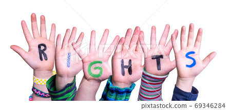 Children Hands Building Word Rights, Isolated Background Children Hands Building Word Rights, Isolated Background 69346284