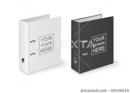 Vector 3d Closed Realistic White and Black Blank Office Binder with Metal Rings for A4 Paper Sheet Closeup Isolated on White Background. Design Template, Mockup, Side, Isometric View 69346629