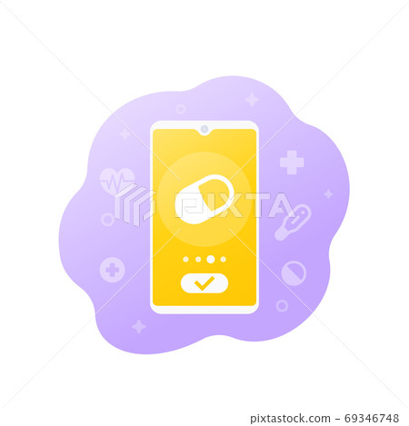 pill reminder app icon with phone 69346748