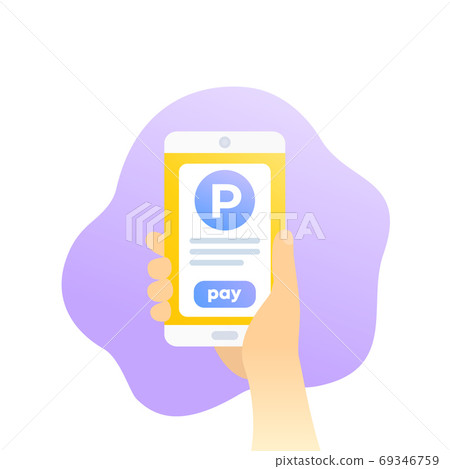parking pay with mobile app, phone in hand icon parking pay with mobile app, phone in hand icon 69346759