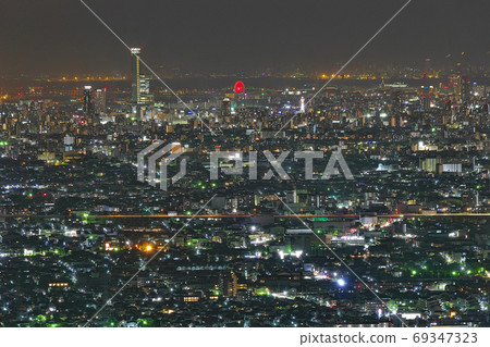 [Overlooking the city of Osaka (Tennoji) (Night view)] Location: Mizunomi Jizou, Yao City, Osaka Prefecture 69347323