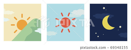 Morning, noon, night image Square icon 3 types set Morning, noon, night image Square icon 3 types set 69348155
