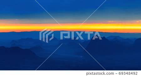 Panoramic view of morning mountain at sunrise in Phu Kradueng na Panoramic view of morning mountain at sunrise in Phu Kradueng na 69348492
