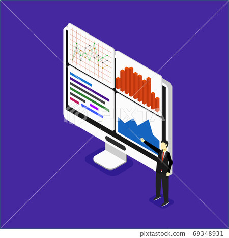 isometric virtual online business presentation with statistic analysis isometric virtual online business presentation with statistic analysis 69348931