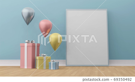 the gift box with balloon , 3d render - Stock Illustration [69350492 ...