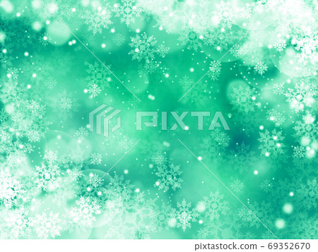 Background illustration of snow and crystals shining and falling green Background illustration of snow and crystals shining and falling green 69352670