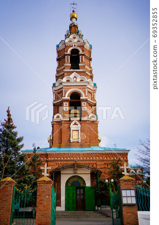 the Orthodox Church is of red brick sky background the Orthodox Church is of red brick sky background 69352855