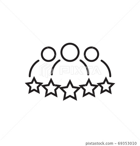 People group with 5 stars vector outline icon premium product quality rating flat logo. Team work symbol. Group of humans sign For your web site design, logo, app, UI. illustration People group with 5 stars vector outline icon premium product quality rating flat logo. Team work symbol. Group of humans sign For your web site design, logo, app, UI. illustration 69353010
