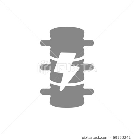 Spine with acute pain grey icon. Danger of vertebral column disease symbol 69353241