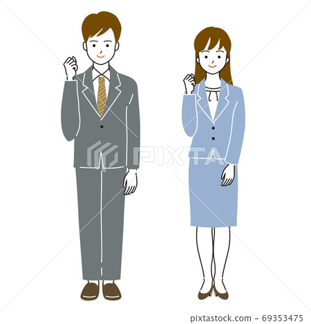 兩個男性和女性上班族做膽量姿勢的全身矢量圖 69353475