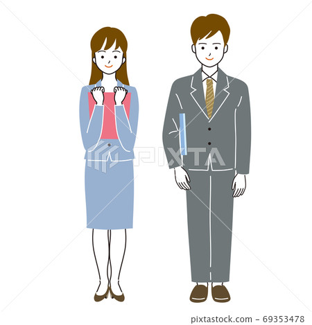 兩個男性和女性上班族與文件的全身矢量插圖 69353478