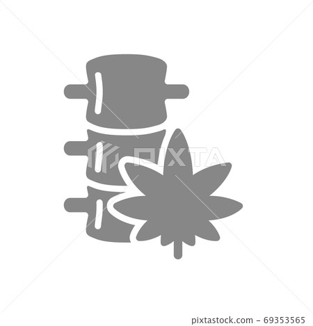 Human spine with marijuana grey icon. Anesthesia symbol Human spine with marijuana grey icon. Anesthesia symbol 69353565