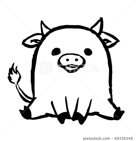 Illustration of a chubby cow sitting a little, brush, cute handwriting style Illustration of a chubby cow sitting a little, brush, cute handwriting style 69356348
