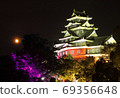Okayama Castle shining on the moonlit night 69356648