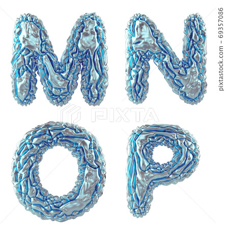 Realistic 3D letters set M, N, O, P made of crumpled foil. Collection symbols of crumpled silver foil isolated on white background. Realistic 3D letters set M, N, O, P made of crumpled foil. Collection symbols of crumpled silver foil isolated on white background. 69357086