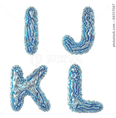 Realistic 3D letters set I, J, K, L made of crumpled foil. Collection symbols of crumpled silver foil isolated on white background. Realistic 3D letters set I, J, K, L made of crumpled foil. Collection symbols of crumpled silver foil isolated on white background. 69357087