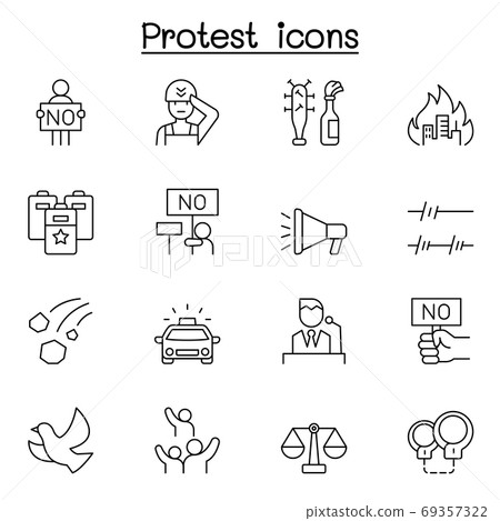 Protest icon set in thin line style 69357322