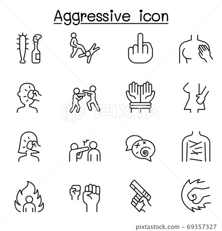 Set of Violence Related Vector Line Icons. Contains such Icons a Set of Violence Related Vector Line Icons. Contains such Icons a 69357327