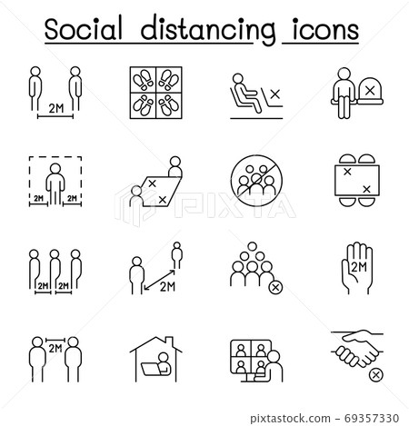 Set of Social distancing Related Vector Line Icons. Contains suc Set of Social distancing Related Vector Line Icons. Contains suc 69357330