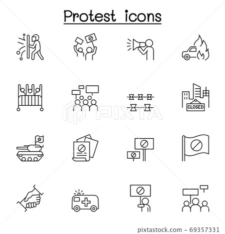 Protest icon set in thin line style 69357331