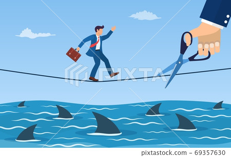 businessman running on rope over a sea businessman running on rope over a sea 69357630