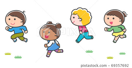 Children running together (various races) /... - Stock Illustration ...