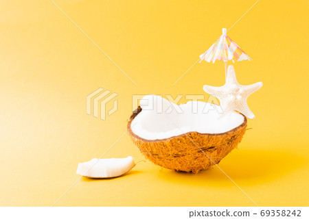 fresh coconut and sun umbrella fresh coconut and sun umbrella 69358242