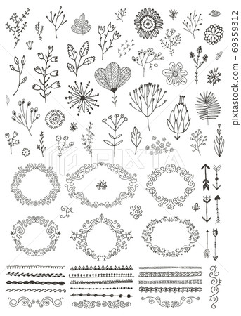 Vector set of hand drawn doodle flowers,... - Stock Illustration ...