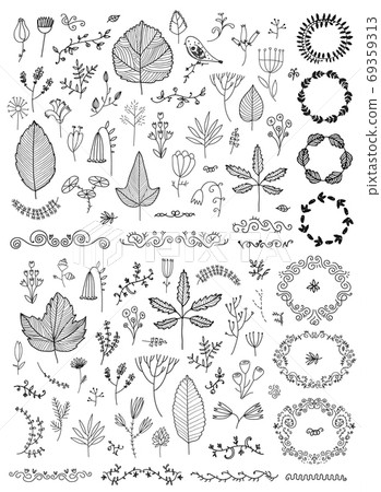 Vector set of hand drawn doodle flowers,... - Stock Illustration ...