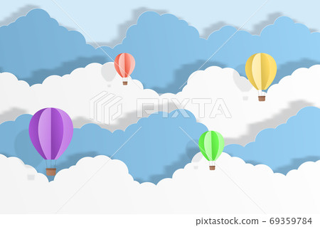 Time to travel, balloon flying on the blue sky and cloud air transportation concept. vector illustration 69359784