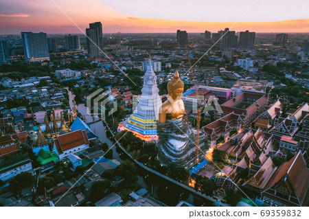Aerial view of Wat Paknam Bhasicharoen, a temple, pagoda and Buddha statue in Bangkok Thailand Aerial view of Wat Paknam Bhasicharoen, a temple, pagoda and Buddha statue in Bangkok Thailand 69359832