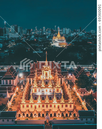Aerial view of Loha Prasat temple in Bangkok old town in Thailand Aerial view of Loha Prasat temple in Bangkok old town in Thailand 69360091