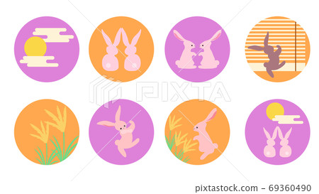 Moon-viewing rabbit icon set - Stock Illustration [69360490] - PIXTA