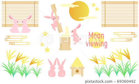Autumn moon viewing and rabbit illustration set Autumn moon viewing and rabbit illustration set 69360492