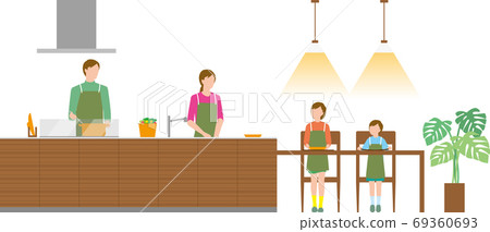 Housing. Family preparing meals in the kitchen 69360693