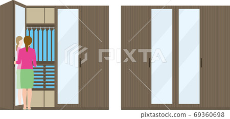 Housing. Woman opening the closet Housing. Woman opening the closet 69360698