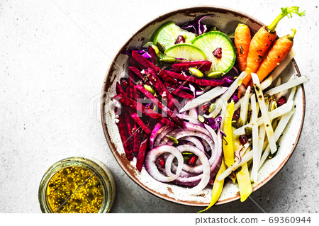 Beetroot with Kohlrabi , Red Cabbage Salad with Wholegrain Musta Beetroot with Kohlrabi , Red Cabbage Salad with Wholegrain Musta 69360944