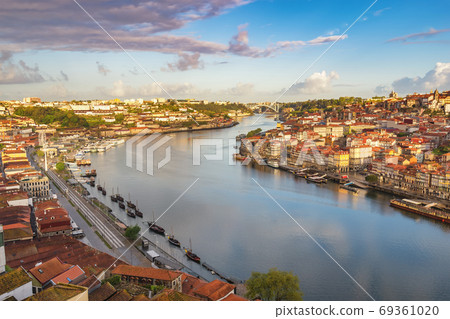 Porto Portugal city skyline at Porto Ribeira and Douro River 69361020