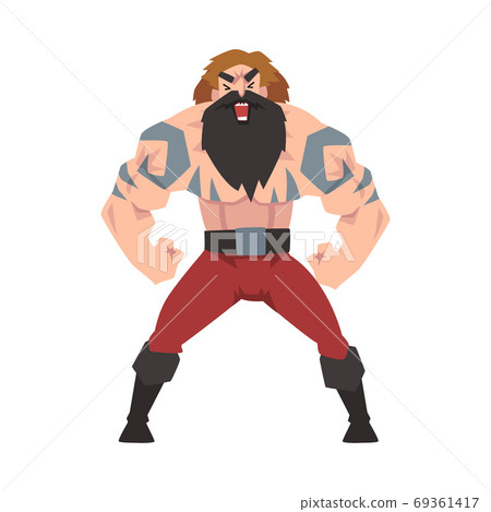 Strong Muscular Viking, Angry Male Warrior Character with Bare Chest Vector Illustration Strong Muscular Viking, Angry Male Warrior Character with Bare Chest Vector Illustration 69361417