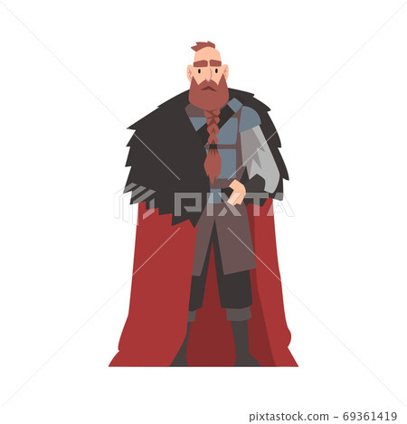 Strong Viking, Male Scandinavian Warrior Character in Traditional Clothes Vector Illustration 69361419
