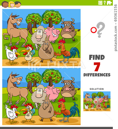 differences educational game with farm animal characters 69361556