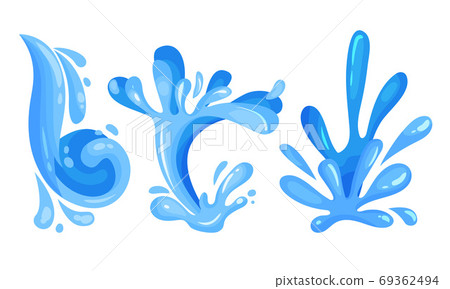 Blue Curved Water Splashes with Drops Vector Set - Stock Illustration ...