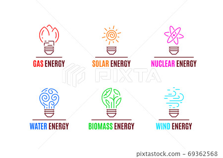 Set of energy sources logo templates, flat... - Stock Illustration ...