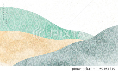 Natural landscape background with Japanese pattern vector. Mount 69363149
