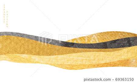 Art landscape background with gold texture vector. Japanese wave 69363150