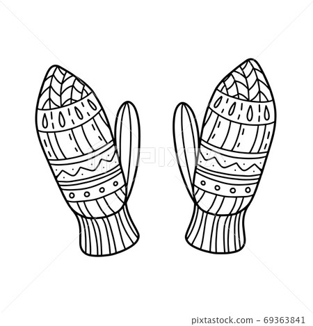 Cute and knitted mittens in the Doodle style.Vector illustration Cute and knitted mittens in the Doodle style.Vector illustration 69363841